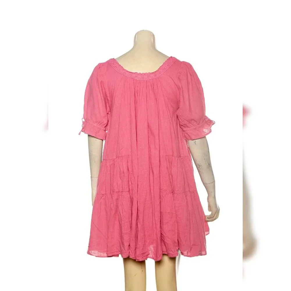 Free People Fuchsia Smocked-Yoke Mini Dress - Picture 5 of 6